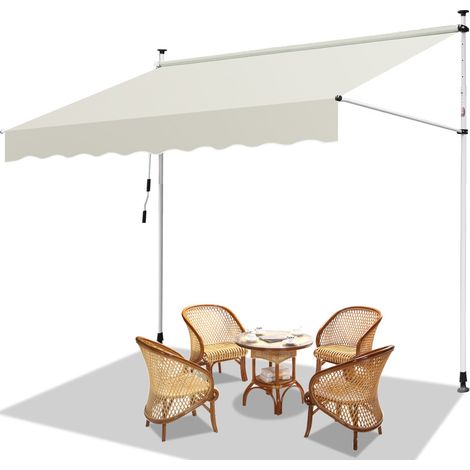 SWANEW Tenda da sole a scomparsa manuale Tenda da sole a terrazza Non è necessario alcun trapano Manovella Altezza regolabile  3.5 M. Crema (1/5)