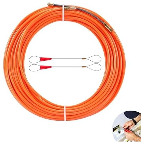 Aide à l'insertion de câbles, fil traction 20 m x 4 mm pour tubes vides, avec 2 ressorts guidage, spirale en nylon la pose vides (couleur orange) -
