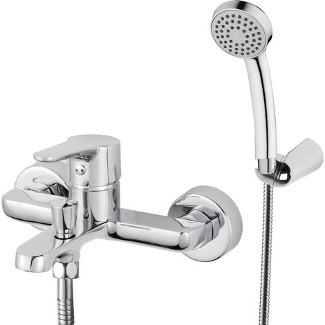 HOMSSY Grifo Monomando para Bañera de Latón con Acabado en Cromo, Montaje en Pared con Salida para Ducha, Diseño Estilizado (1/3)
