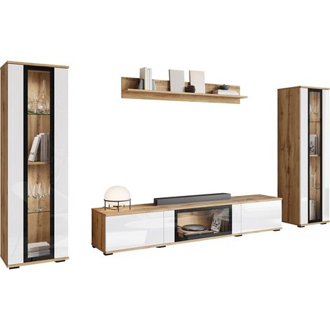Conjunto de salón Torcame 103, Roble wotan + Blanco brillante