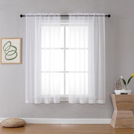 2 voilages blancs légers et doux - 100 x 130 cm - élégants rideaux unis pour la cuisine - conviennent au sous- (1/5)