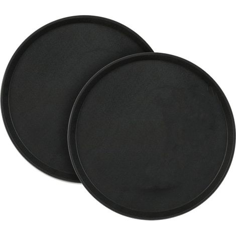 Lot de 2 Plateaux de Service Ronds, diamètre de 40 cm, Surface antidérapante, Restaurant, Noir (1/5)