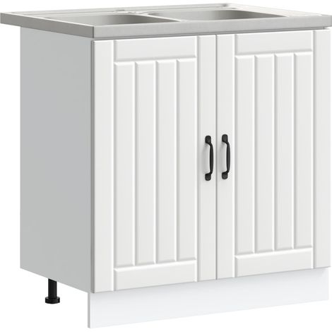 Sink Base Cabinet with Door Lucca 2 pcs White Engineered Wood vidaXL