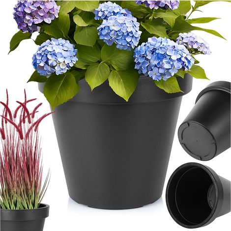 Grand pot de jardin rond en plastique noir 39 x 35 cm (1/5)
