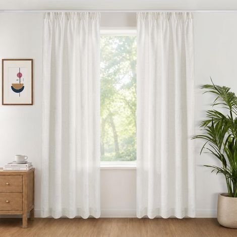 Rideaux Effet Lin Semi-Transparents 140x200 cm Lot de 2,Blanc (1/5)