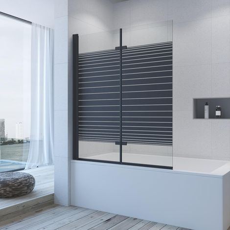 AQUABATOS Badewannenabtrennung Badewannenfaltwand 5 mm ESG glas mit Nano Beschichtung Duschtrennwand für Badewanne 2. 120 x 140 cm schwarz ohne bohren (1/5)