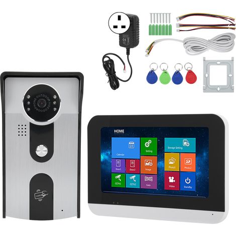 Visiophone vidéo intelligent 7 pouces écran LCD tactile déverrouillage vision nocturne contrôle d'accès sécurité domestique 100-240V prise UK (1/5)