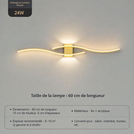 Applique murale LED linéaire doré 60 cm, gradation continue avec commande vocale hors ligne et télécommande, 1,01 kg – Livraison gratuite