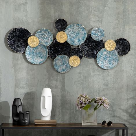 CHICFURN Decorazione da parete 3D in metallo 121x53 cm oro nero blu per soggiorno moderno (1/5)