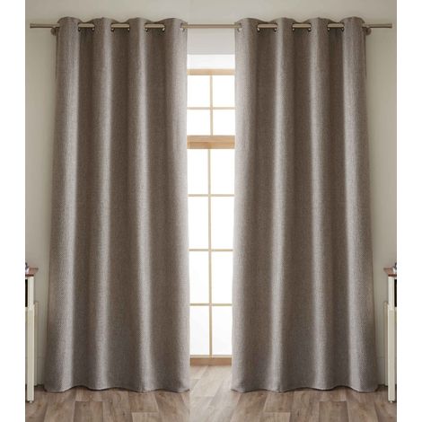 Lot de 2 rideaux + 8 œillets 140 x 240 cm fils teints jacquard  "Atlas" Le fil d'Ariane - Atlas Galet - (1/3)