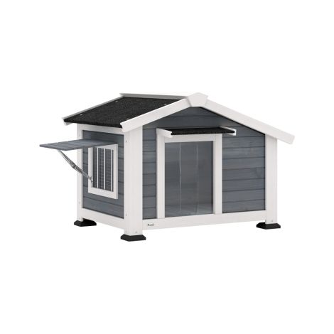 Niche pour chien en bois résistant aux intempéries avec plancher amovible, toit en asphalte, fenêtre ouvrante, 98 x 76 x 69,5 cm, grise