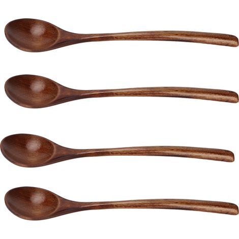 4 Cuillères en Bois Japonaises à Long Manche, Grande Capacité pour Soupes et Cuisine (1/5)