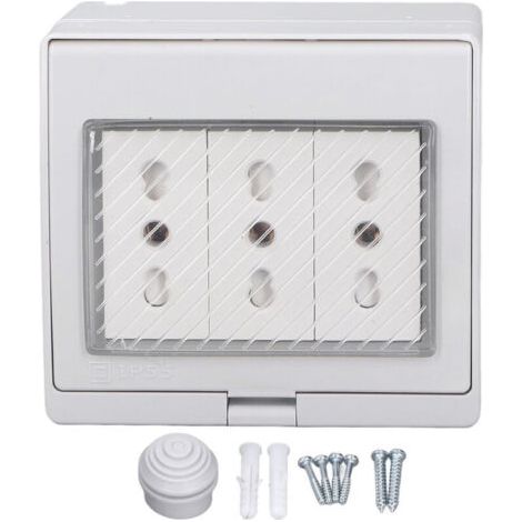 BUNTHAUS Prise murale étanche IP55, boîtier anti-poussière et ignifugé, 3 ports, pour extérieur, fiche italienne 110-250 V