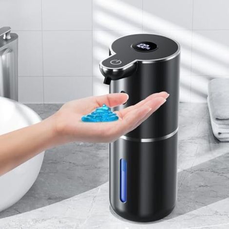 Automatischer Flüssigseifenspender mit Digitalanzeige, berührungslos, 380 ml, Wandmontage mit Sensor, USB-aufladbar, für Bad und Küche, schwarz (1/5)