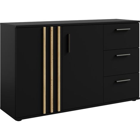 Cómoda VARIA - 2 puertas y 3 cajones - Diseño moderno en colores negro y roble artesano