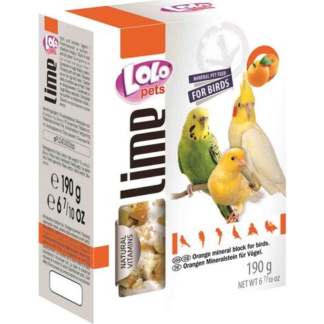 LOLO PETS LIME - Cubo di calcare ARANCIONE XXL calcare - per pappagalli 190g