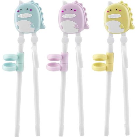 3 paires de baguettes pour enfants - Baguettes d'apprentissage - Baguettes antidérapantes - Motif dinosaure - Sans BPA ni PVC - Légères et antidérapantes - Pour les tout-petits, les enfants et les déb (1/5)
