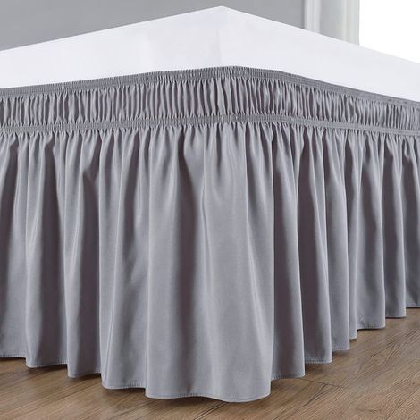 Jupe de lit double – 150 x 200 cm – Polyester, drapé de 40 cm – Simple et élégante – Grise (1/4)