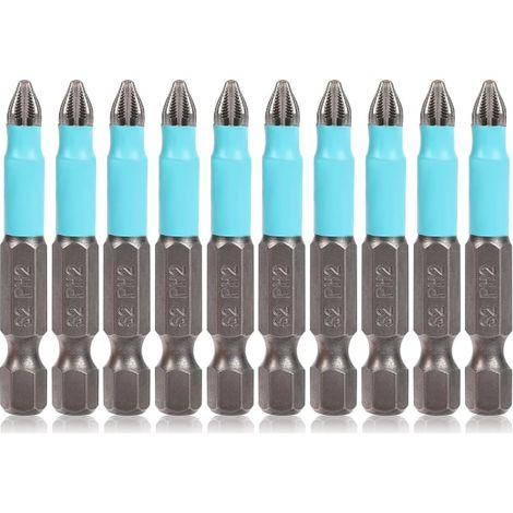 Jeu de 10 embouts de tournevis Phillips magnétiques PH2, tige hexagonale 1/4 pouce, 50 mm (2 pouces). (1/5)