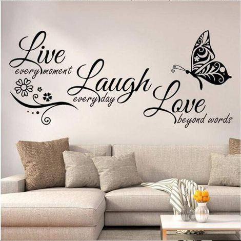Sticker mural décoratif en vinyle « Vivez chaque instant, riez chaque jour, aimez au-delà des mots », citations inspirantes pour la chambre, panneau mural amovible à faire soi-même (13,8 cm x 30 cm) (1/5)