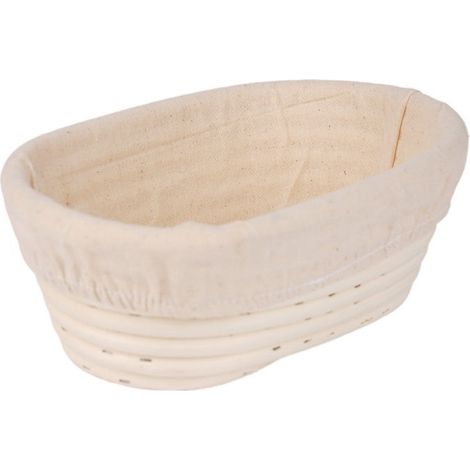 Banneton ovale beige 25x15x9 cm avec toile, panier de pousse pour pain au levain, fermentation, accessoires boulangerie (1/5)