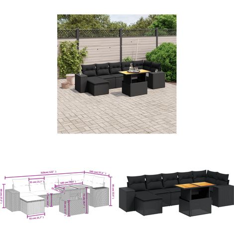 8-tlg. Garten-Sofagarnitur mit Kissen Schwarz Poly Rattan - Gartenmöbel Set - PE-Rattan Möbel - Outdoor Lounge - Gartenlounge - Balkonmöbel - Home & Living (1/3)