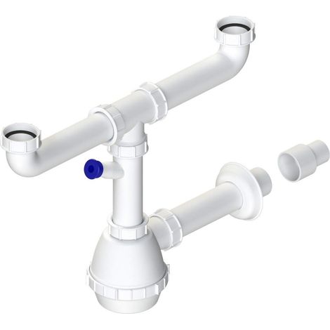 Sifón de dos vías con conexión para lavavajillas y adaptador L.B. PLAST D250-AL-3  Blanco (1/2)