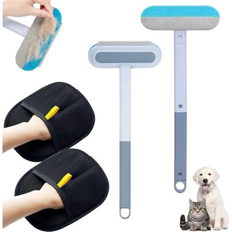 Lot de 4 gants d'épilation silencieux pour animaux - Brosse d'épilation - Gant de toilettage - Gants d'épilation - Brosse douce pour démêlage - Réutilisables - Pour animaux et meubles - Poils longs/co (1/5)