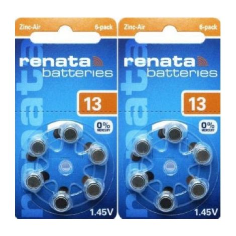 .2 blister de 6 piles bouton ZA13 orange zinc-air 1,4V 310 mAh Renata.
.
