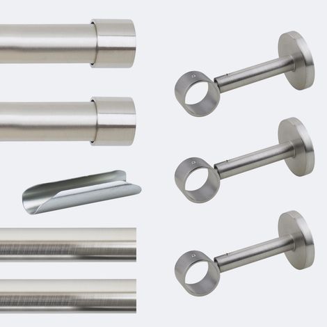 Kit de tringle à rideaux Nickel Mat 300cm Diam.28mm Embout Capuchon - Fixation Mur - Boulet (1/3)