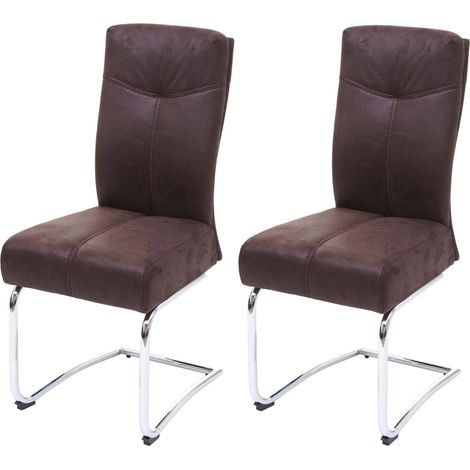 2er-Set Esszimmerstuhl HHG-710, Küchenstuhl Freischwinger Stuhl, Textil Wildleder-Optik braun