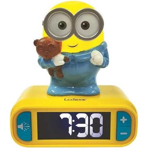 Réveil veilleuse digital LEXIBOOK - Les Minions - 3D lumineux et sonore - Jaune et bleu - Enfant