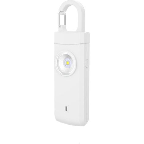 Alarme personnelle de sécurité, alarme puissante de 130 dB, flash lumineux, format de poche, lampe torche stroboscopique pour femme, signal d'urgence, autodéfense, blanche (1/5)