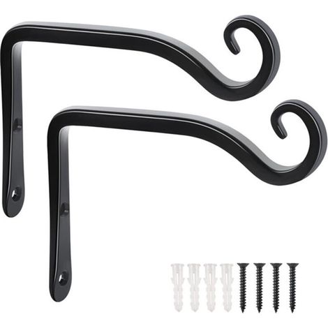Lot de 2 Crochets- Noir de Suspension Muraux Décoration Fer Forgé pour Jardin avec Vis pour Plantes Mangeoires à Oiseaux Lanternes