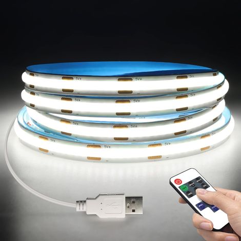 Striscia luminosa a LED da 2 m, striscia luminosa a LED COB con telecomando, striscia luminosa a LED autoadesiva, dimmerabile, luce bianca (1/5)