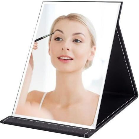 Portable Folding Mirror, Portable Makeup Mirror, Foldable Tabletop Mirror, Black PU Leather Travel Mirror for Home, Office, Travel, Bathroom, 25x18cm, Black (1/4)