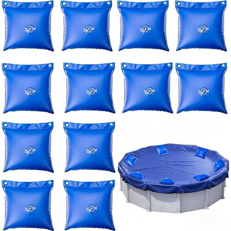 Sacs Eau Piscine Poids Hivernage Couverture Anti-Fuite Attaches Renforcées, Valve Étanche, Bâche Ovale Rectangulaire, Bleu (1/5)
