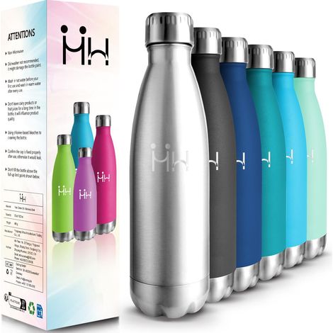 Gourde Isotherme - 500ML - Gourde Inox sans BPA, Gourde Sport Étanche, Réutilisable, Bouteille Isotherme, Processus de revêtement en Poudre, Gourde Metal pour Running, École, Bureau, Foot (1/5)