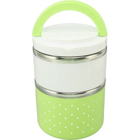 Boîte à lunch Bento en acier inoxydable léger, boîtier en PP double paroi anti-fuite, idéale pour les étudiants (vert). (1/5)
