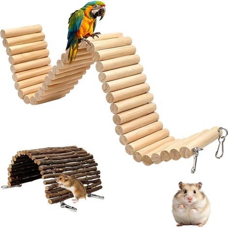 Wooden Climbing Bridge for Rodents, 2 x Wooden Hamster Ladders