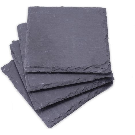 4er-Set quadratische Untersetzer aus Naturschiefer – Kratzfeste Tischschoner – Ideal für Zuhause, Bar und Restaurant – Schwarz, 10 x 10 cm (1/3)