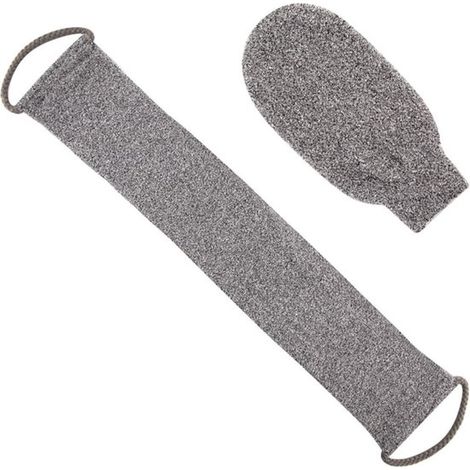 Guanto esfoliante - Guanto per scrub corpo - Cura della pelle a casa - Con fascia detergente - 28 cm - Grigio (1/5)