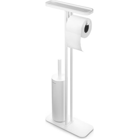 BRABANTIA MINDSET SERVITEUR DE TOILETTES - ETAGÈRE DE SALLE DE BAIN - PORTE ROULEAU ET BROSSE DE TOILETTE HYGIÉNIQUE - ACIER RÉS