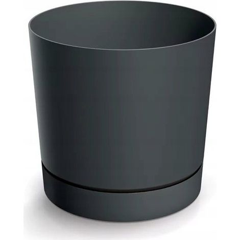 Runder Kunststoffblumentopf mit Untersetzer, dunkelgrau, 29,2 cm, Tubo (1/2)