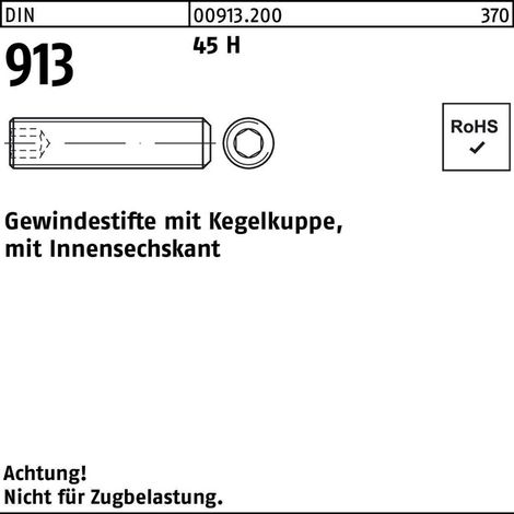 DIN 913/ISO 4026 Gewindestift VG M12x60 Stahl 45H blank Innensechskant m. Kegelkuppe 50 Stk (1/2)