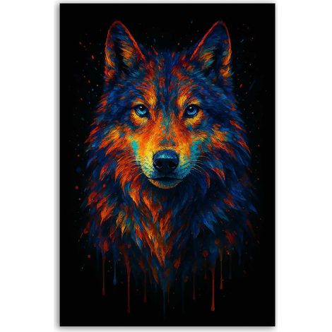 Tableau loup éclats chromatiques (1/5)