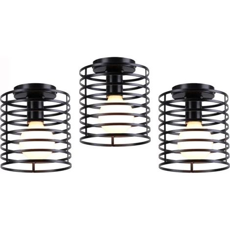 U-Do 3Pcs Plafonnier en Fer design Vintage Noir E27 Lampe de Plafonde Créatif Industriel pour Chambre Cuisine (1/4)