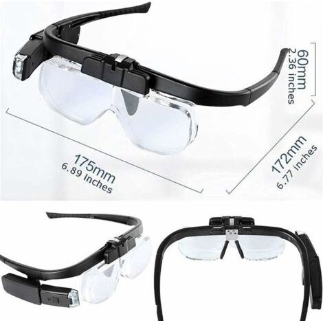 NALOOKAMIC Lunette Loupe Eclairante LED 2 Lumières, Loupe Serre-Tête pour Lecture Précision Travail Horloger Malvoyant Main , USB Rechargeable Loupe Frontale Grossissante Interchangeable 1.5X, 2X, 2.5