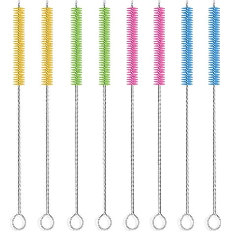Set di 8 spazzole per bottiglie extra lunghe per pulire facilmente bottiglie, cannucce, teiere e altro (10 mm)