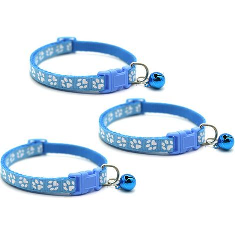 Set mit 3 verstellbaren Katzen- und Hundehalsbändern mit Glöckchen – Blau (1/5)